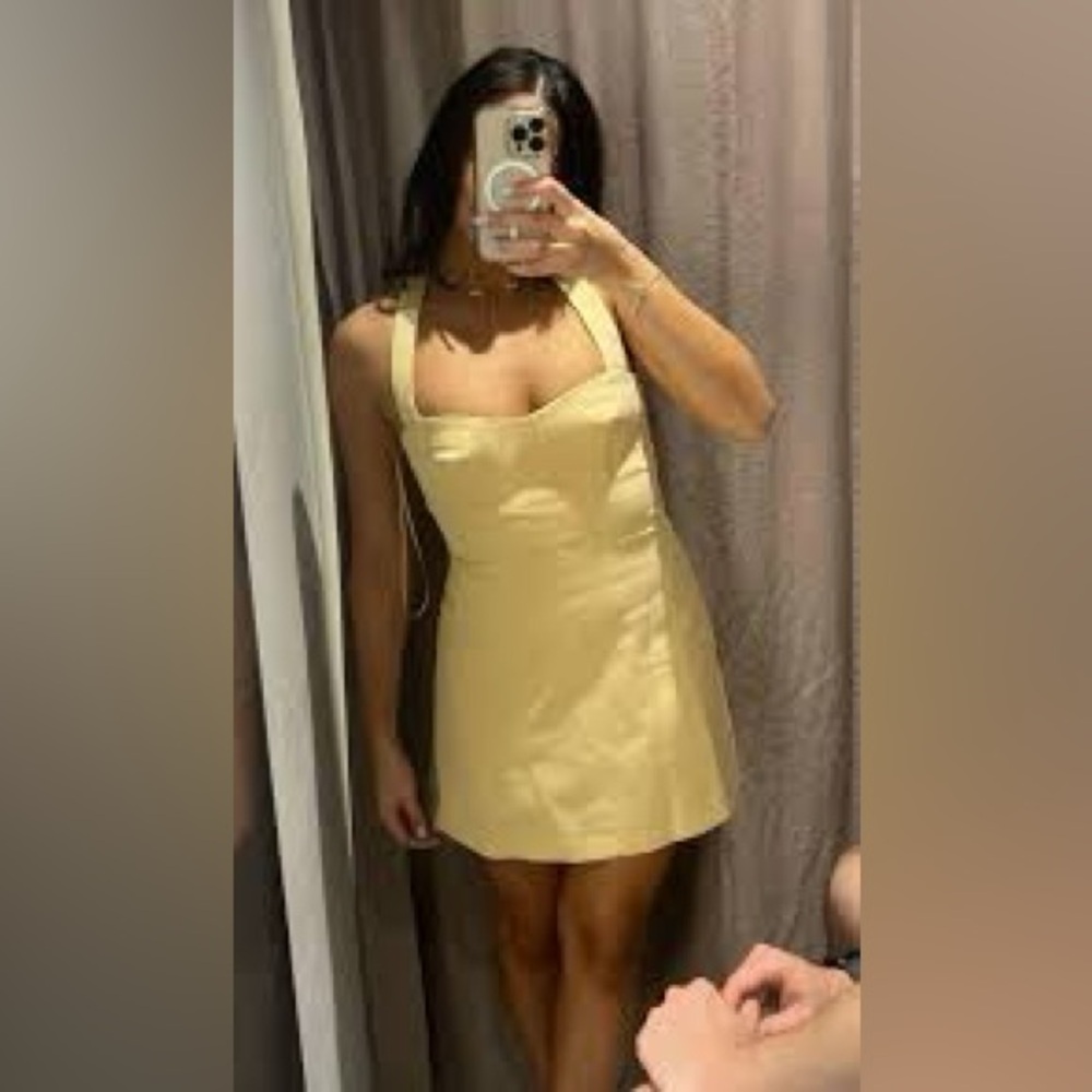 Zara Cotton Pastel Yellow Bustier Halter Dress - Summer Chic